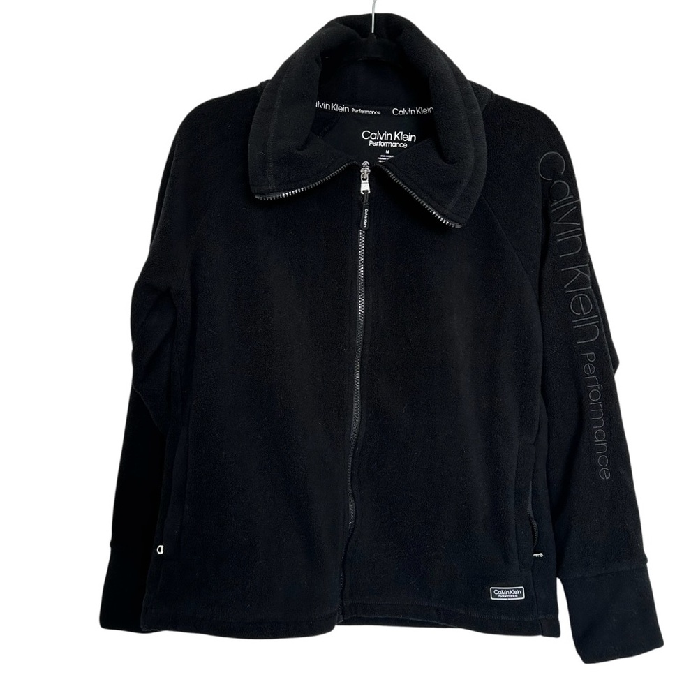 CALVIN KLEIN Women’s Performance Fleece Jacket Black Full Zip Sleeve‎ Logo Dry M
